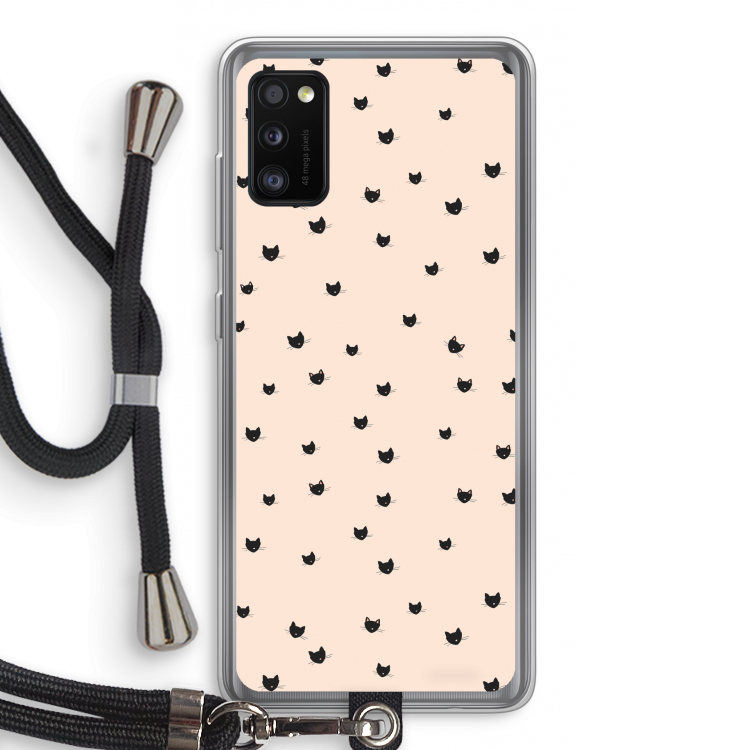 Kleine kattenkopjes: Samsung Galaxy A41 Transparant Hoesje met koord