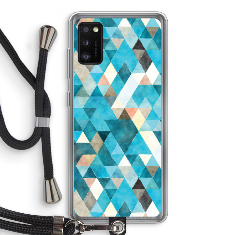 Gekleurde driehoekjes blauw: Samsung Galaxy A41 Transparant Hoesje met koord