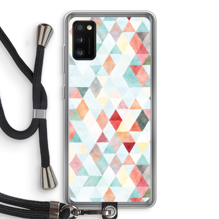 Gekleurde driehoekjes pastel: Samsung Galaxy A41 Transparant Hoesje met koord