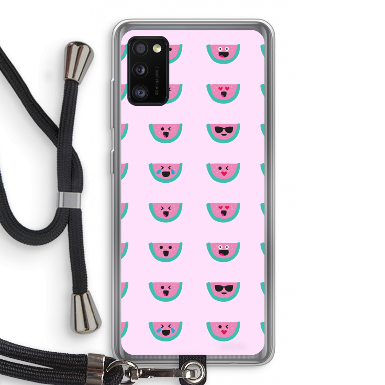 Smiley watermeloenprint: Samsung Galaxy A41 Transparant Hoesje met koord
