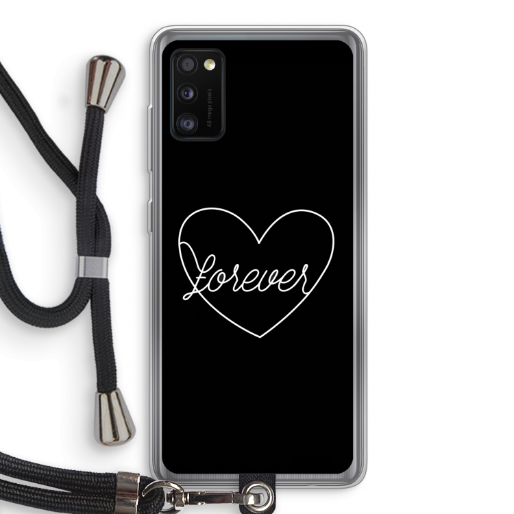 Forever heart black: Samsung Galaxy A41 Transparant Hoesje met koord