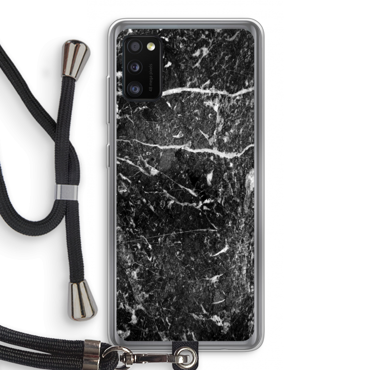 Zwart marmer: Samsung Galaxy A41 Transparant Hoesje met koord