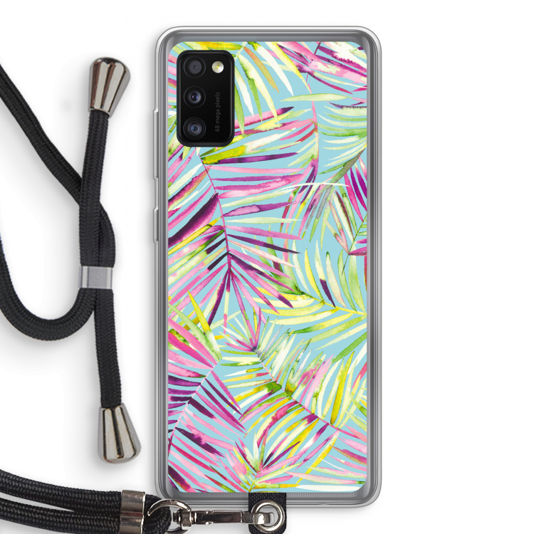 Tropical Palms Blue: Samsung Galaxy A41 Transparant Hoesje met koord