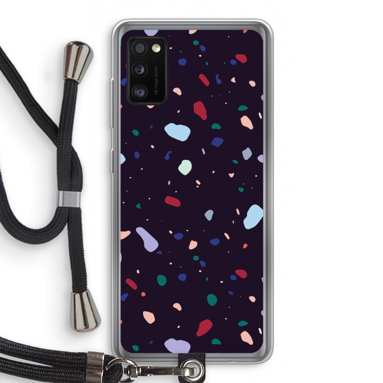 Dark Rounded Terrazzo: Samsung Galaxy A41 Transparant Hoesje met koord
