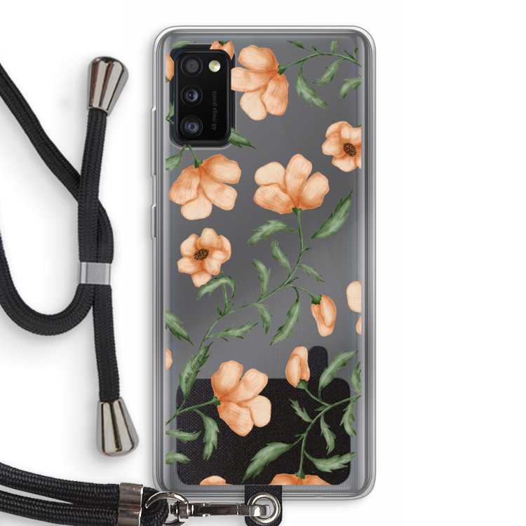 Peachy flowers: Samsung Galaxy A41 Transparant Hoesje met koord