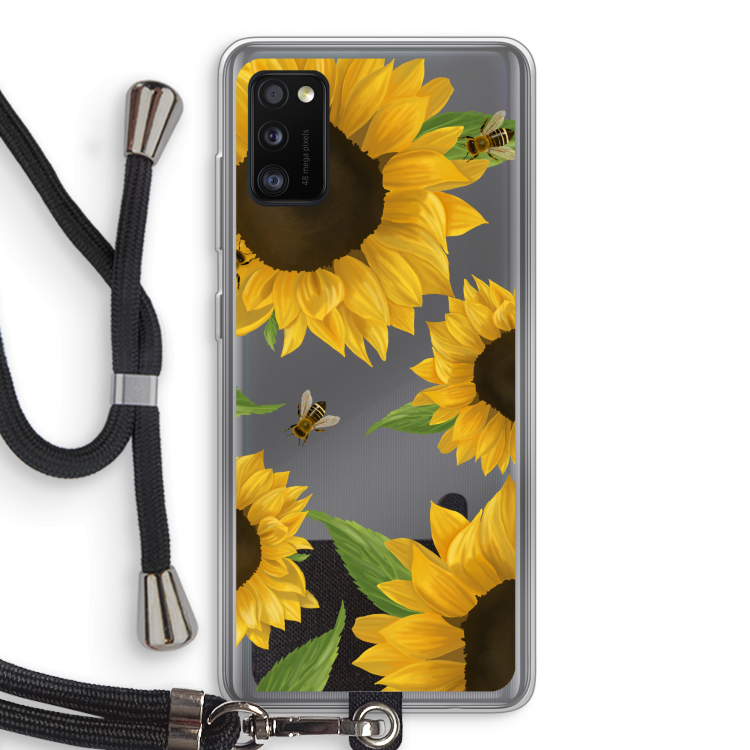 Sunflower and bees: Samsung Galaxy A41 Transparant Hoesje met koord