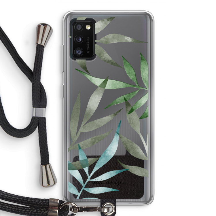 Tropical watercolor leaves: Samsung Galaxy A41 Transparant Hoesje met koord