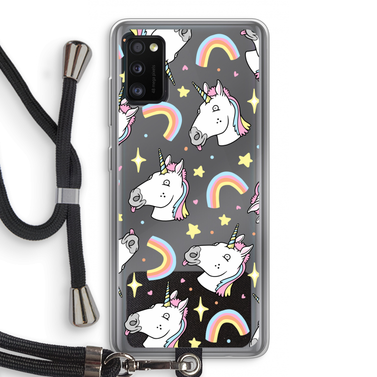 Rainbow Unicorn: Samsung Galaxy A41 Transparant Hoesje met koord