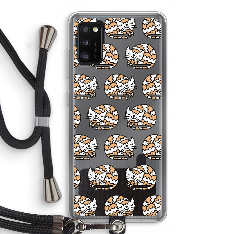 Slapende poes: Samsung Galaxy A41 Transparant Hoesje met koord