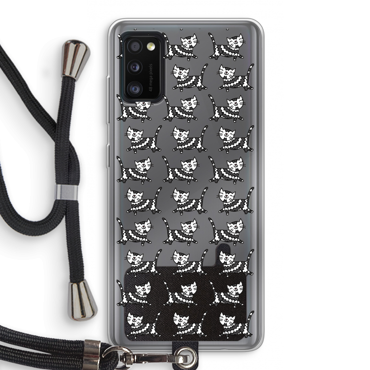 Zwarte poes: Samsung Galaxy A41 Transparant Hoesje met koord