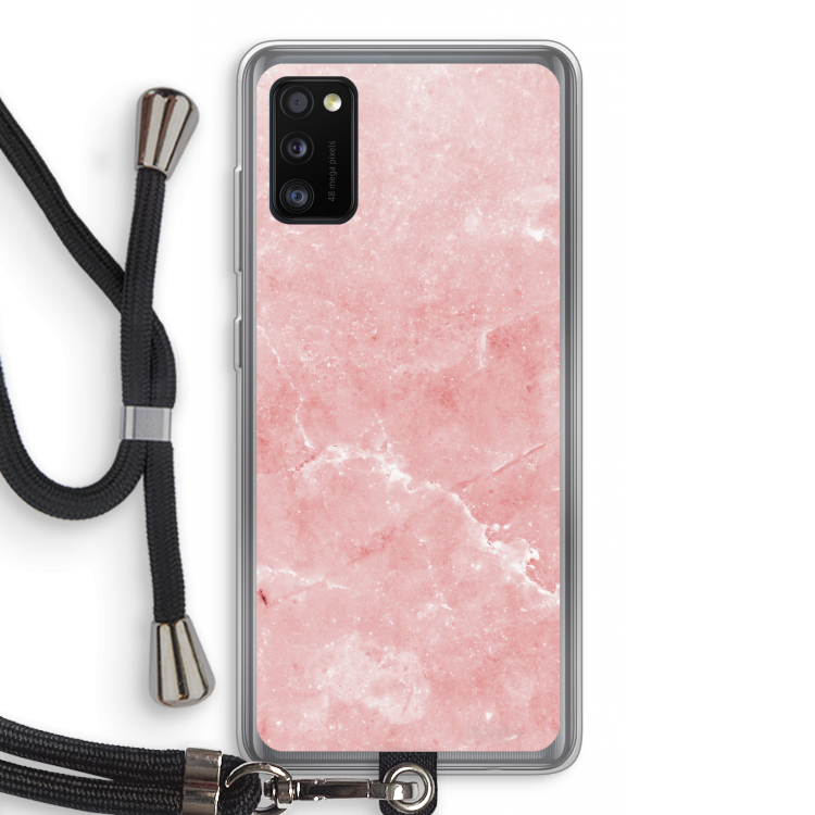 Roze marmer: Samsung Galaxy A41 Transparant Hoesje met koord