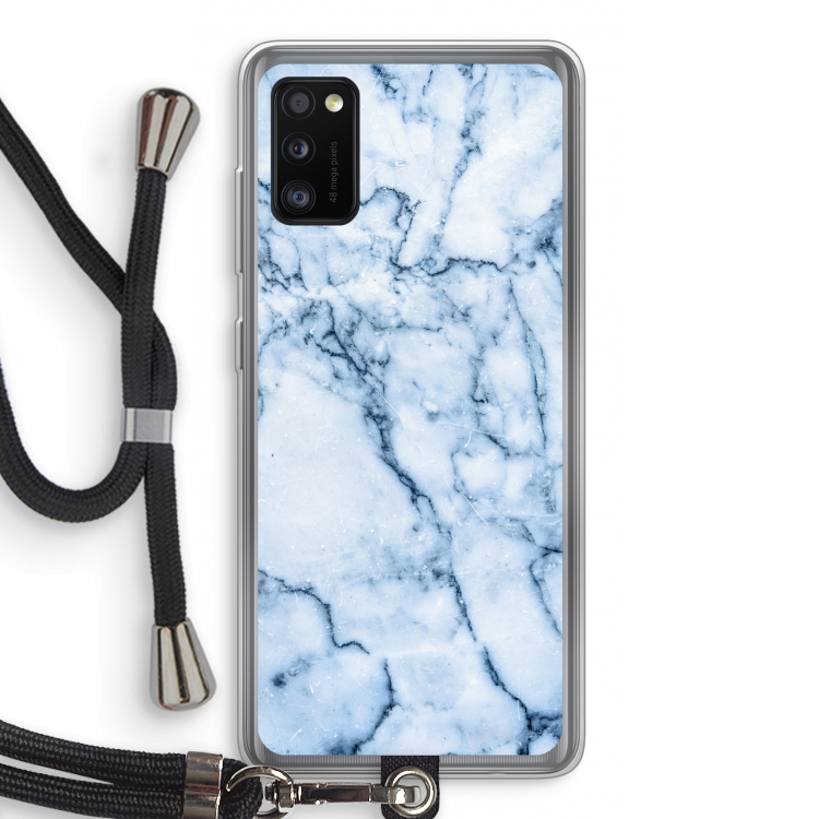 Blauw marmer: Samsung Galaxy A41 Transparant Hoesje met koord