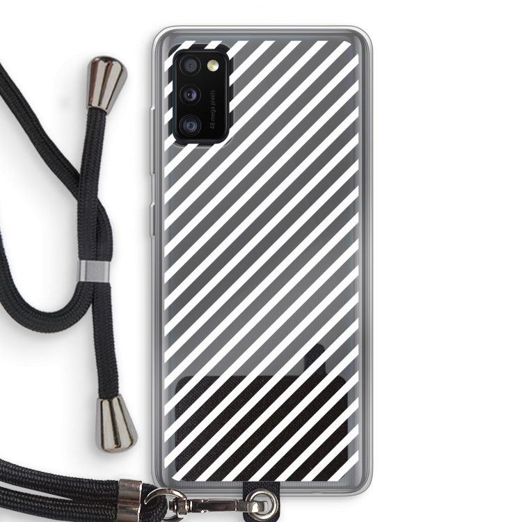 Strepen zwart-wit: Samsung Galaxy A41 Transparant Hoesje met koord
