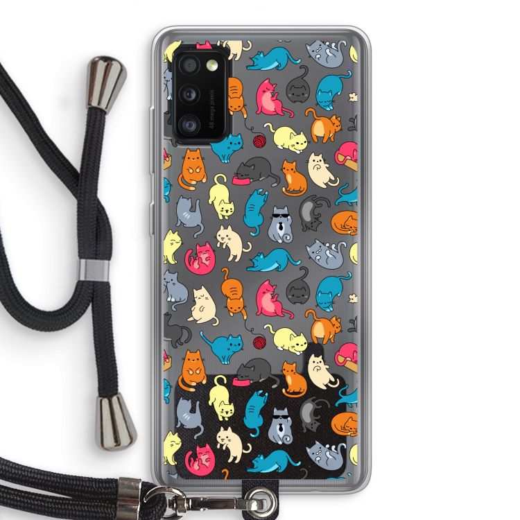 Kleurrijke katten: Samsung Galaxy A41 Transparant Hoesje met koord