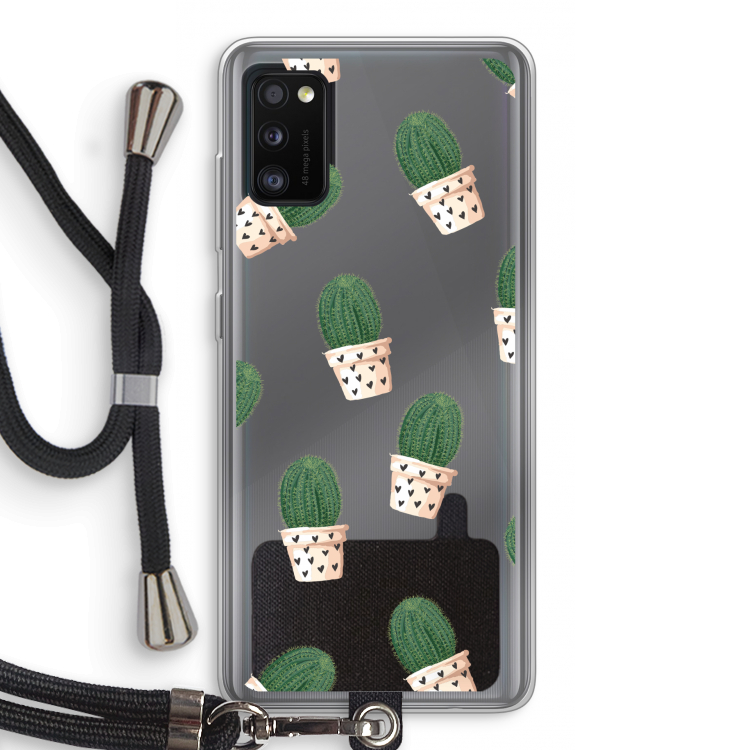 Cactusprint roze: Samsung Galaxy A41 Transparant Hoesje met koord