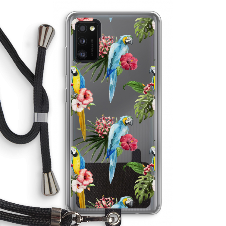Kleurrijke papegaaien: Samsung Galaxy A41 Transparant Hoesje met koord