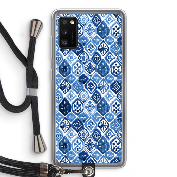 Blauw motief: Samsung Galaxy A41 Transparant Hoesje met koord