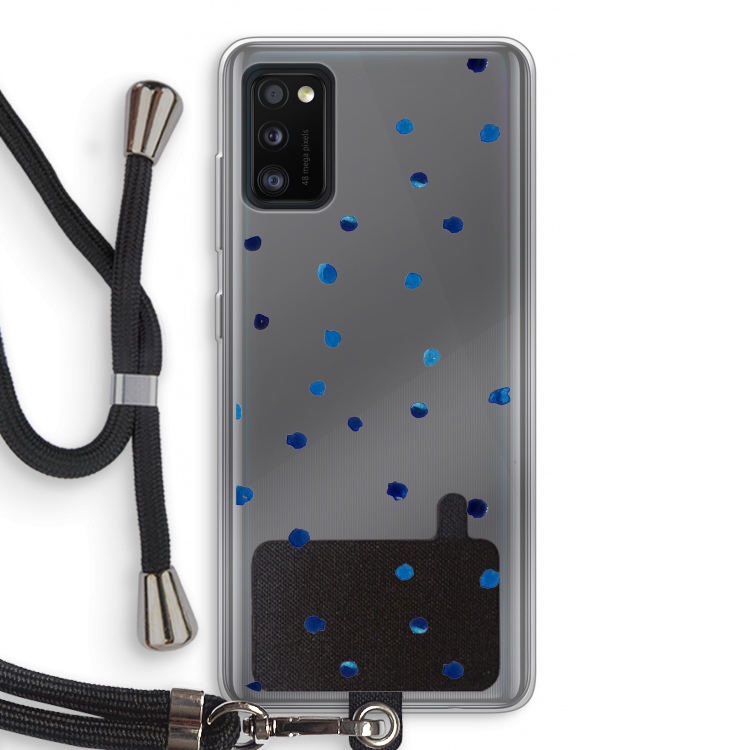 Blauwe stippen: Samsung Galaxy A41 Transparant Hoesje met koord