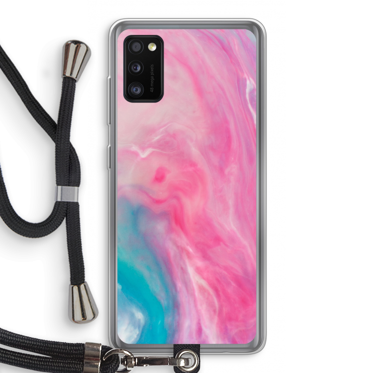 Roze explosie: Samsung Galaxy A41 Transparant Hoesje met koord