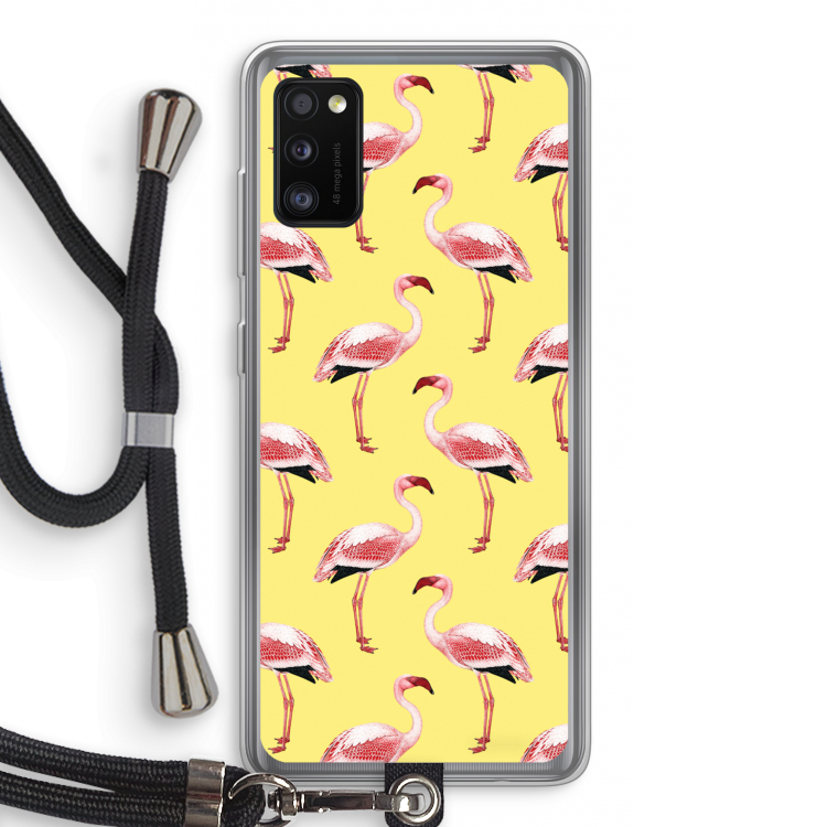 Flamingo's geel: Samsung Galaxy A41 Transparant Hoesje met koord