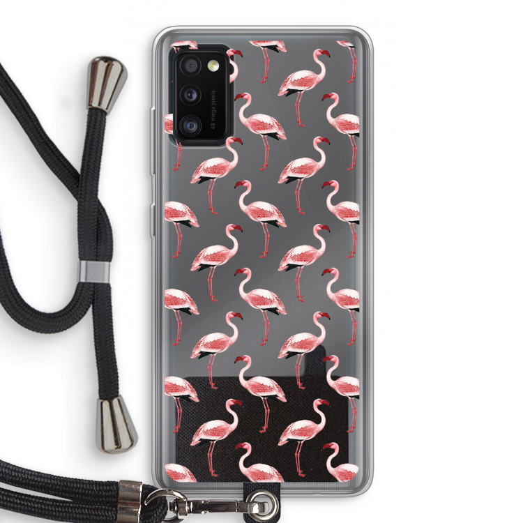 Flamingoprint groen: Samsung Galaxy A41 Transparant Hoesje met koord
