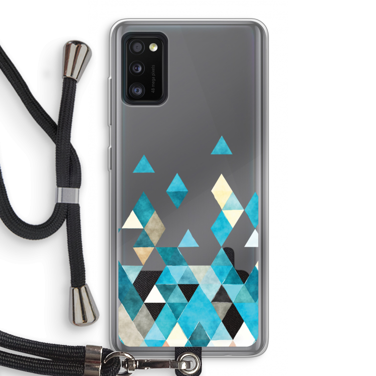 Gekleurde driehoekjes blauw: Samsung Galaxy A41 Transparant Hoesje met koord