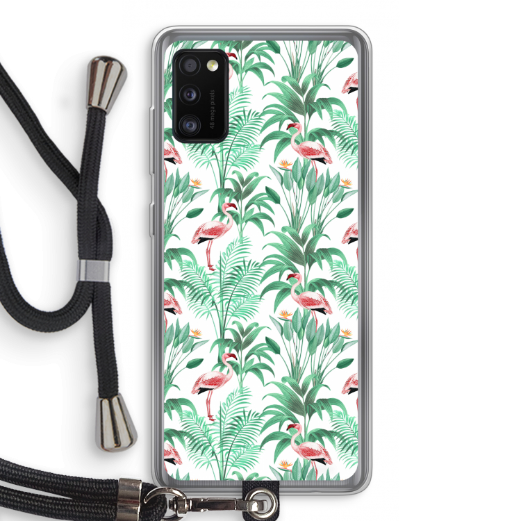 Flamingo bladeren: Samsung Galaxy A41 Transparant Hoesje met koord
