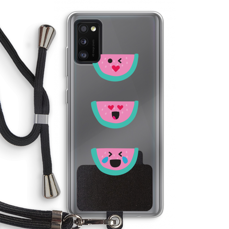 Smiley watermeloen: Samsung Galaxy A41 Transparant Hoesje met koord