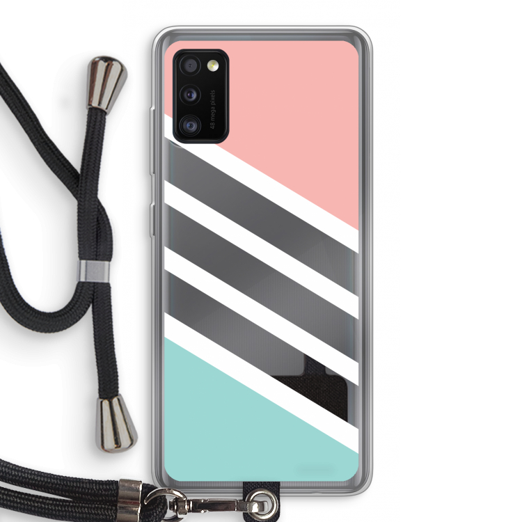 Strepen pastel: Samsung Galaxy A41 Transparant Hoesje met koord