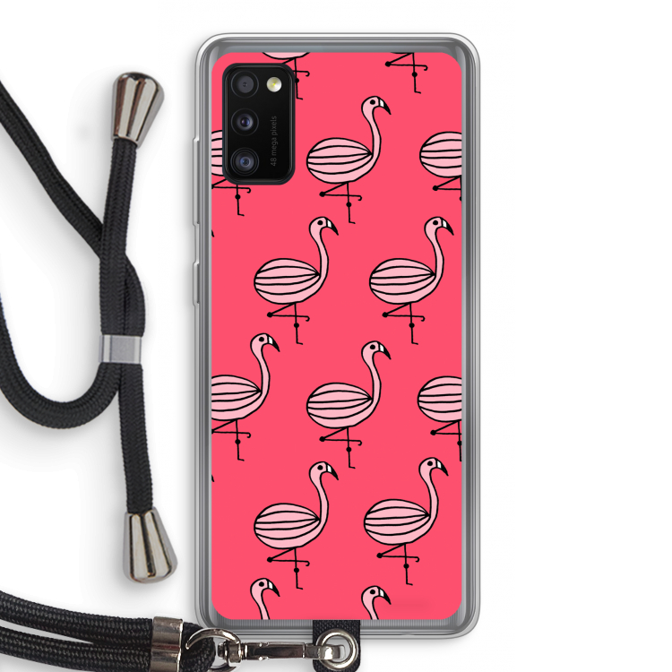Flamingo: Samsung Galaxy A41 Transparant Hoesje met koord
