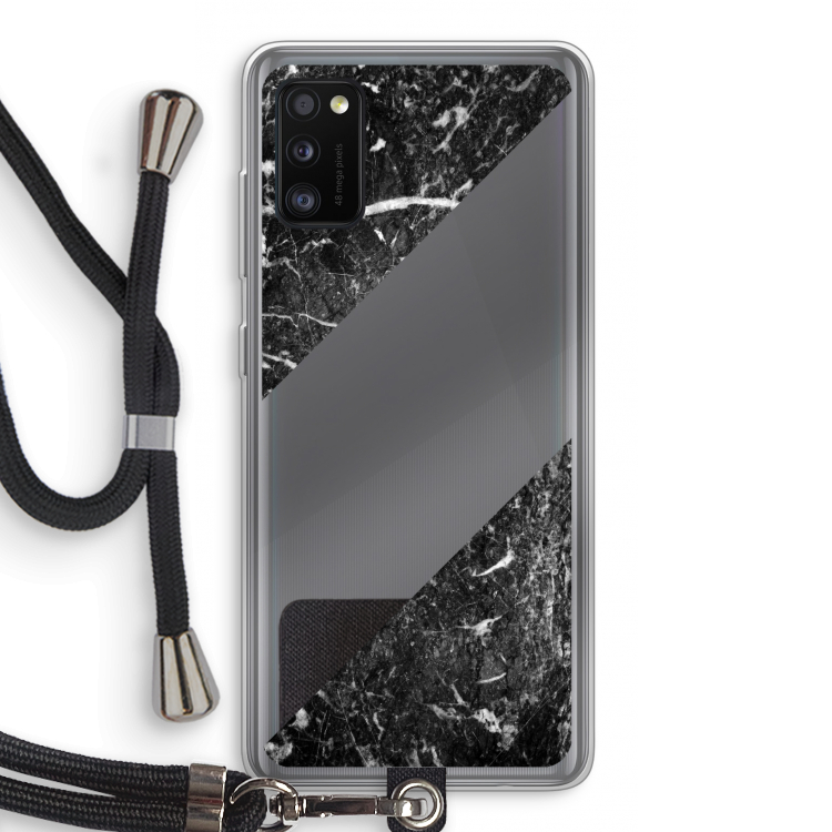 Zwart marmer: Samsung Galaxy A41 Transparant Hoesje met koord