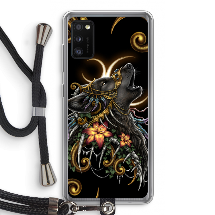 Huilende Wolf: Samsung Galaxy A41 Transparant Hoesje met koord