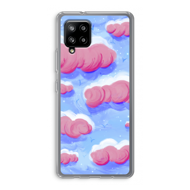 Roze wolken met vogels: Samsung Galaxy A42 5G Transparant Hoesje