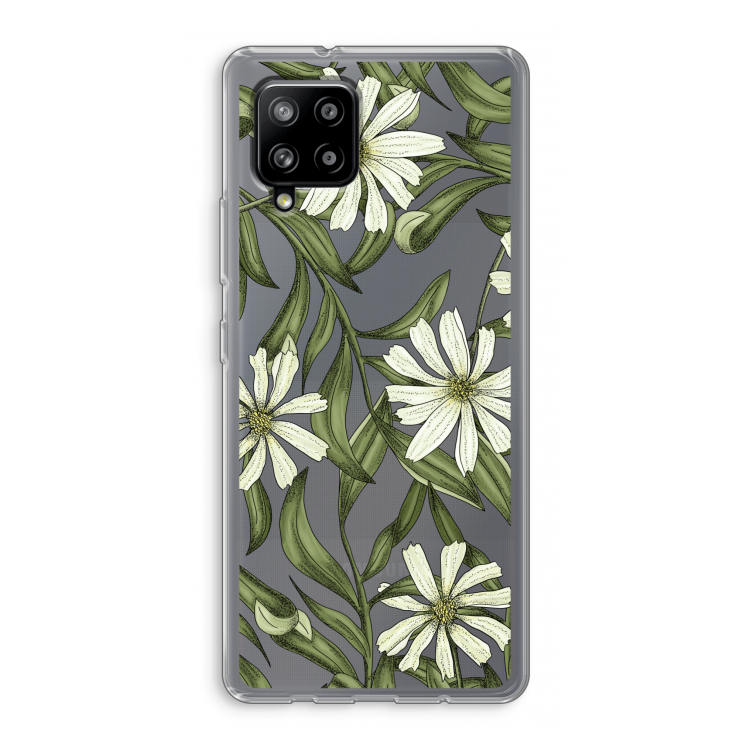 Wit bloemenpatroon: Samsung Galaxy A42 5G Transparant Hoesje