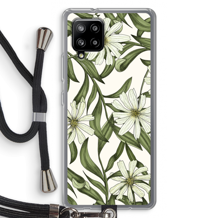 Wit bloemenpatroon: Samsung Galaxy A42 5G Transparant Hoesje met koord