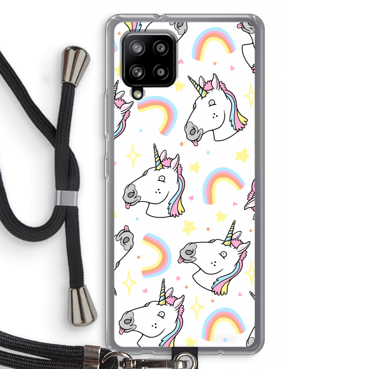 Rainbow Unicorn: Samsung Galaxy A42 5G Transparant Hoesje met koord