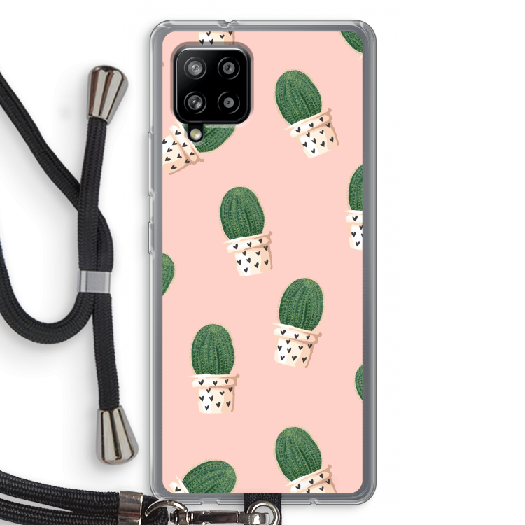 Cactusprint roze: Samsung Galaxy A42 5G Transparant Hoesje met koord