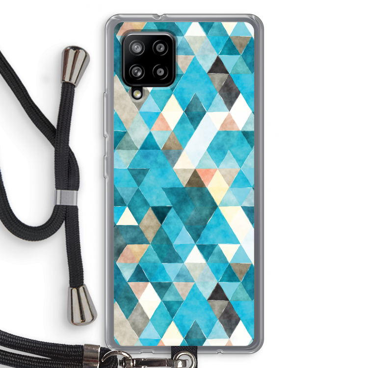 Gekleurde driehoekjes blauw: Samsung Galaxy A42 5G Transparant Hoesje met koord