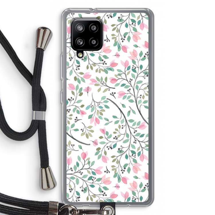 Sierlijke bloemen: Samsung Galaxy A42 5G Transparant Hoesje met koord