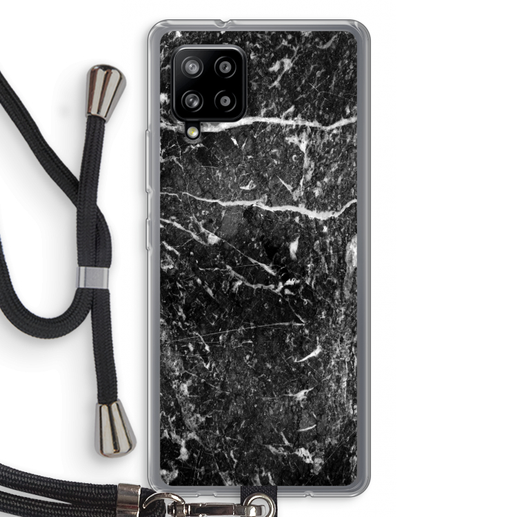Zwart marmer: Samsung Galaxy A42 5G Transparant Hoesje met koord