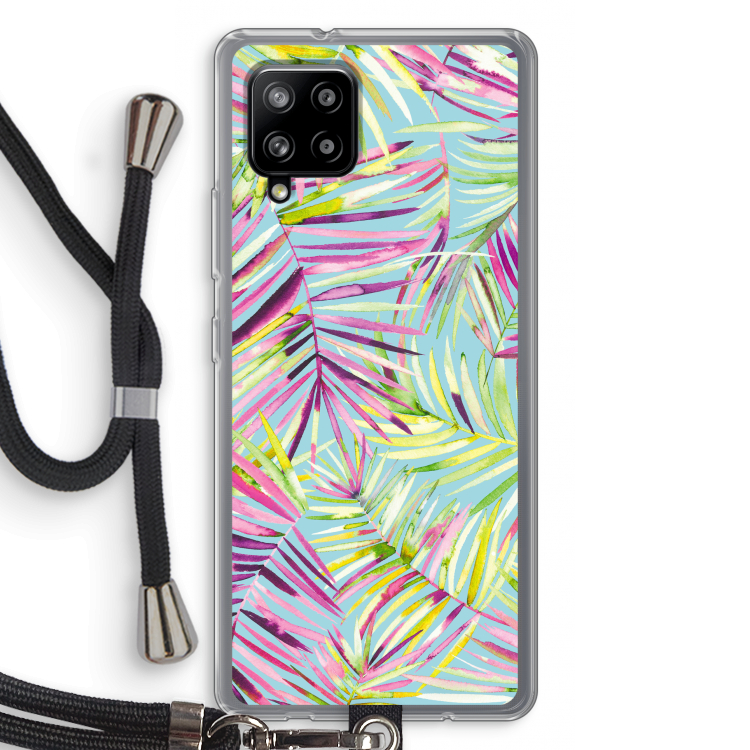 Tropical Palms Blue: Samsung Galaxy A42 5G Transparant Hoesje met koord