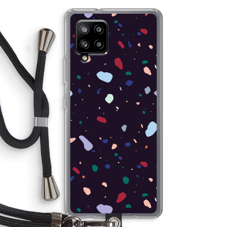 Dark Rounded Terrazzo: Samsung Galaxy A42 5G Transparant Hoesje met koord