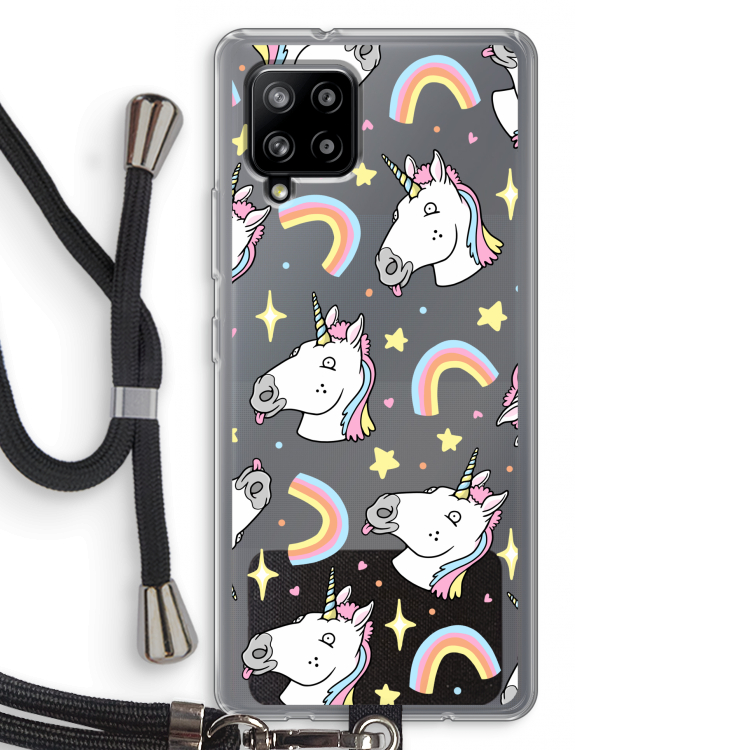 Rainbow Unicorn: Samsung Galaxy A42 5G Transparant Hoesje met koord