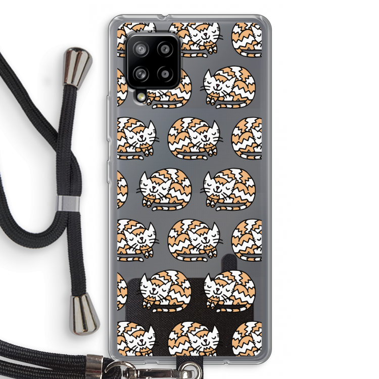 Slapende poes: Samsung Galaxy A42 5G Transparant Hoesje met koord