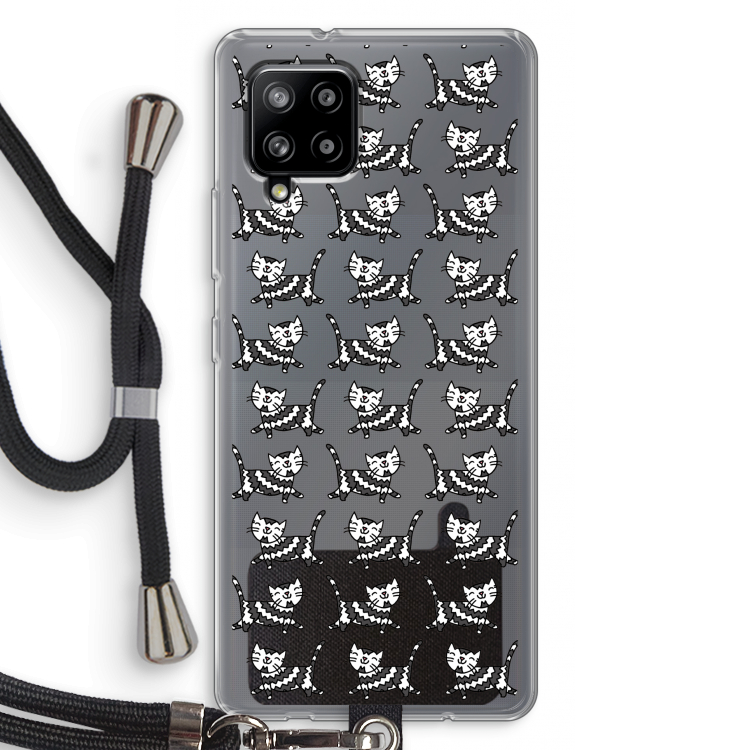 Zwarte poes: Samsung Galaxy A42 5G Transparant Hoesje met koord