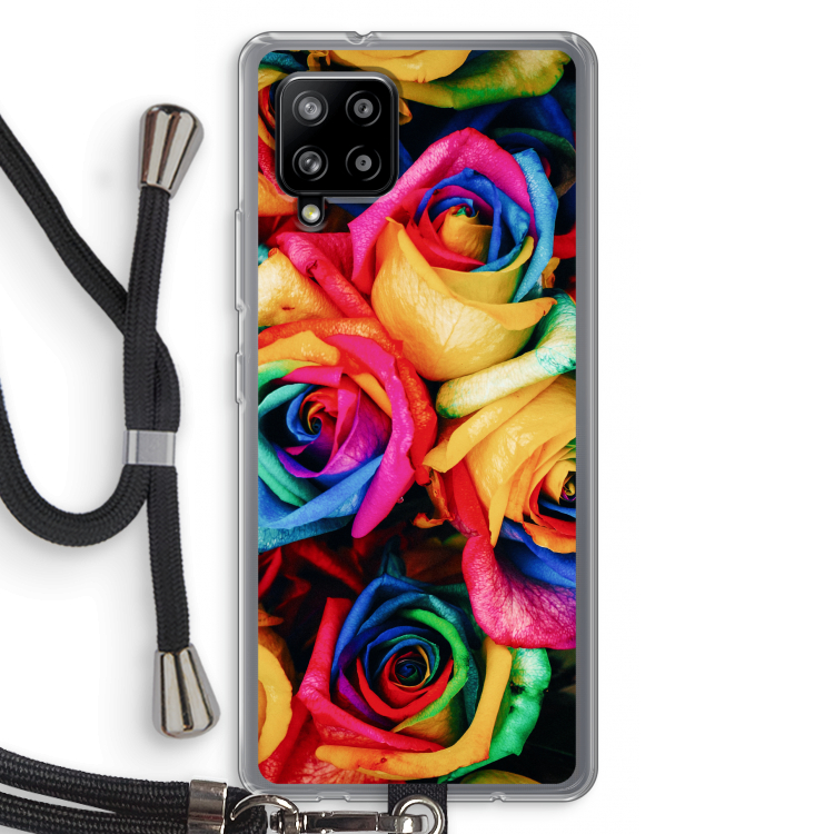 Neon bloemen: Samsung Galaxy A42 5G Transparant Hoesje met koord