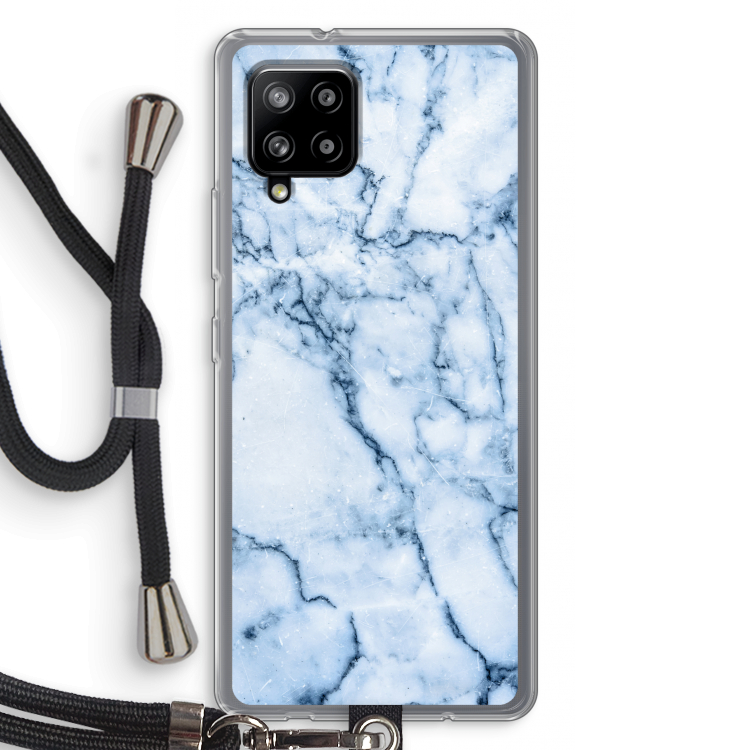 Blauw marmer: Samsung Galaxy A42 5G Transparant Hoesje met koord