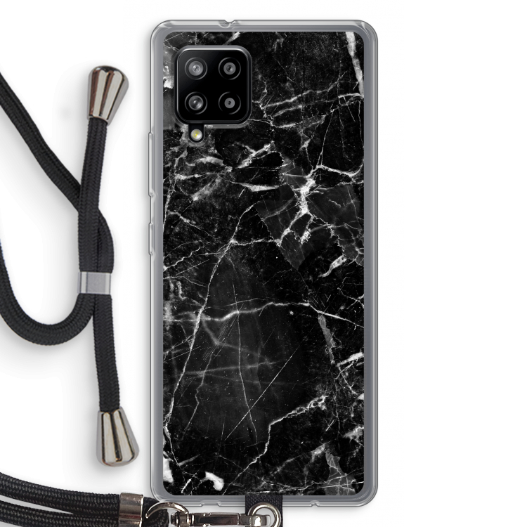 Zwart Marmer 2: Samsung Galaxy A42 5G Transparant Hoesje met koord