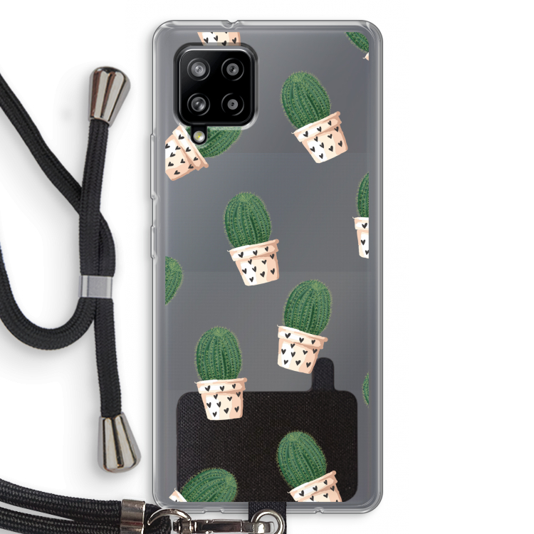 Cactusprint roze: Samsung Galaxy A42 5G Transparant Hoesje met koord