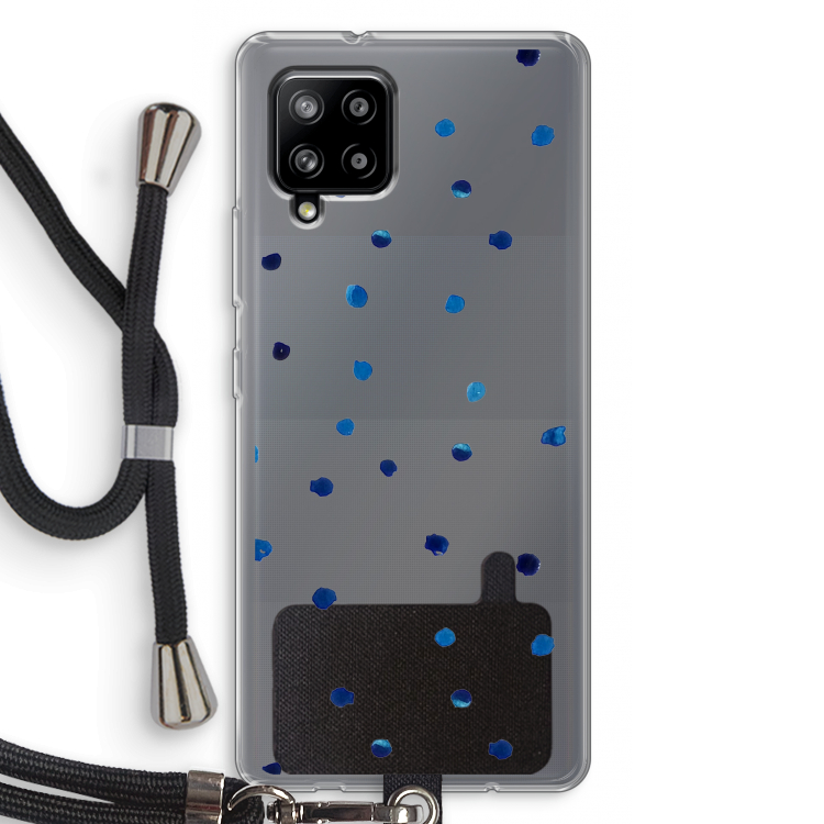 Blauwe stippen: Samsung Galaxy A42 5G Transparant Hoesje met koord